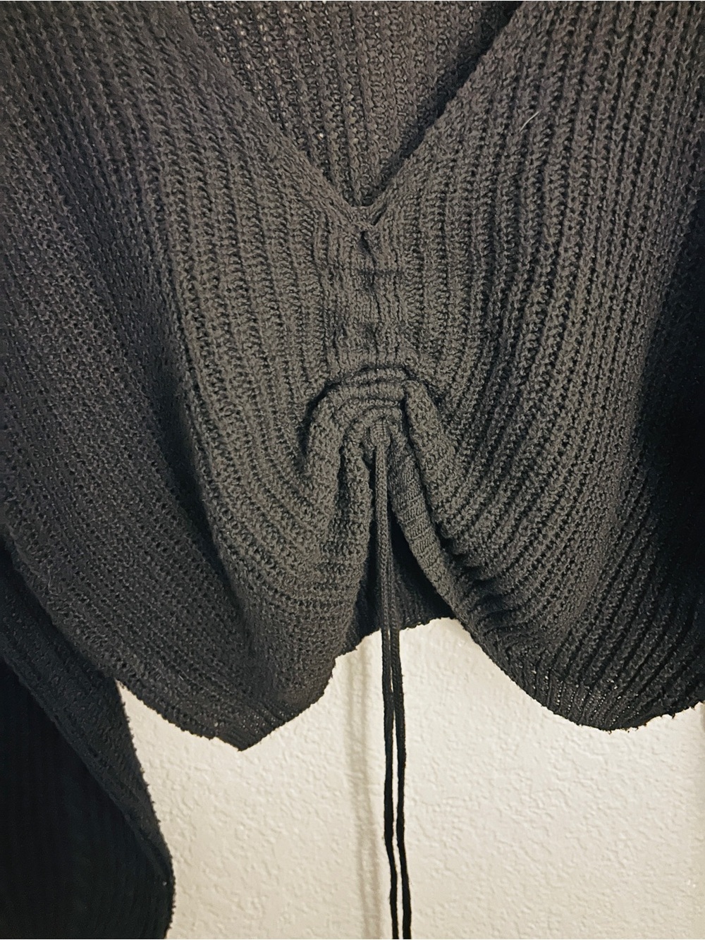 SHEIN Black V-Neck Cropped Ruched Drawstring Sweater - Picture 4 of 5